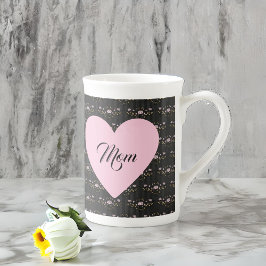 Caneca De Porcelana Mãe Dia de as mães Coração no Vintage Black Floral