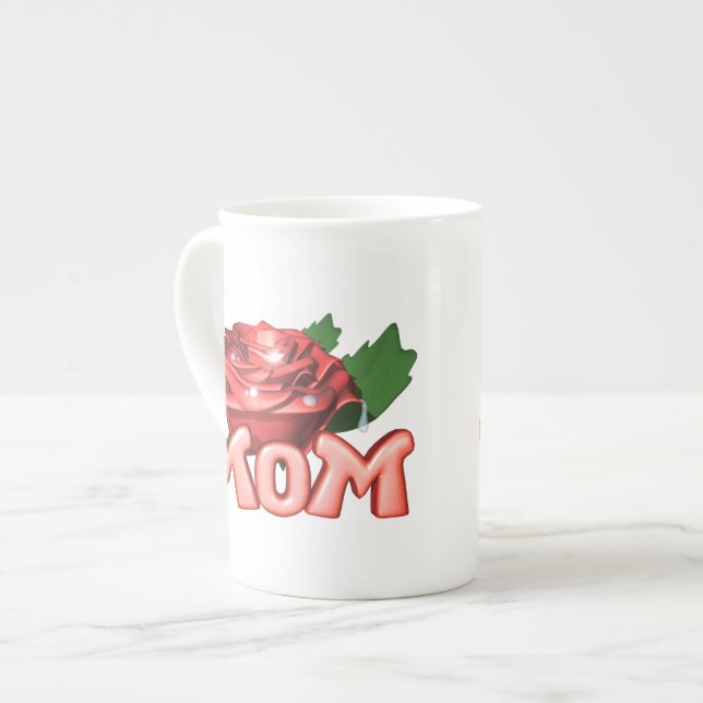 Caneca De Porcelana Mãe e Rosa vermelha com Dewdrops (Frente Esquerda)