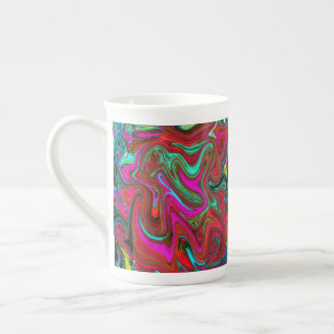 Caneca De Porcelana Magenta, Vermelho e Abstrato Azul na Groovy Retro