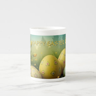Caneca De Porcelana Magia da Primavera com Ovos de Páscoa em um Mar de