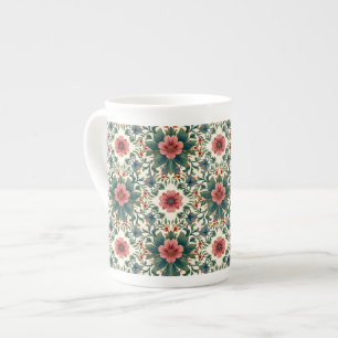 Caneca De Porcelana Mágica da Flor de Boho - em tons verdes e cor-de-r
