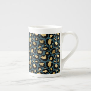 Caneca De Porcelana Manchas de Leopardo Luxuosas Azul Escuro Glam Selv