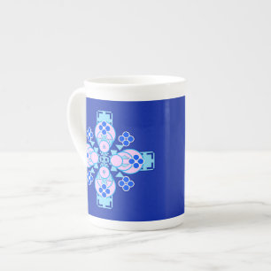 Caneca De Porcelana Mandala - orquídea, azul e cobalto