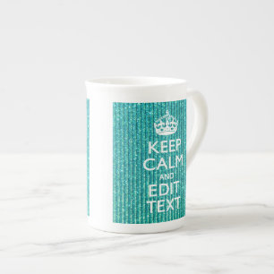 Caneca De Porcelana Manter Texto Personalizado Calmo em Turquesa