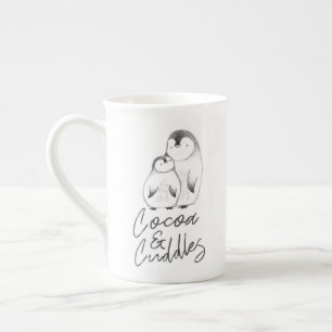 Caneca De Porcelana Mão cinzenta e branca o pinguim tirado afaga o