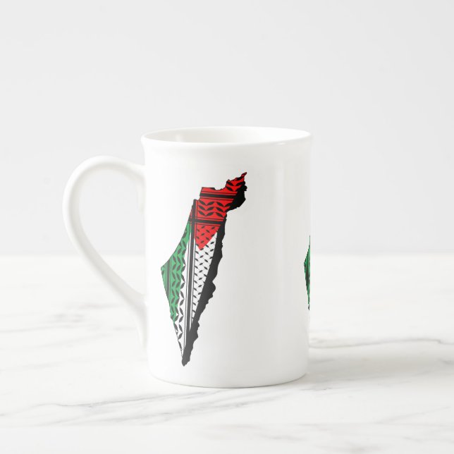 Caneca De Porcelana Mapa Palestino que Bandeira e Padrão Keffiyeg (Esquerda)