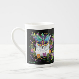 Caneca De Porcelana Mardi Gras Cat, Mardi Gras Engraçado
