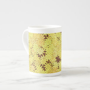 Caneca De Porcelana Margarida Amarela e dourada no Chocolate Castanho