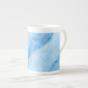 Caneca De Porcelana Mármore Abstrato Azul Céu Luxuoso