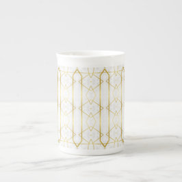 Caneca De Porcelana Mármore branco e padrão geométrico Dourado