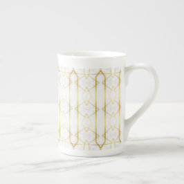 Caneca De Porcelana Mármore branco e padrão geométrico Dourado