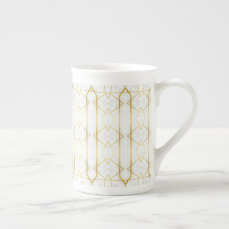 Caneca De Porcelana Mármore branco e padrão geométrico Dourado