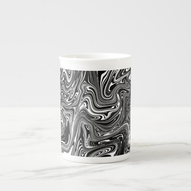Caneca De Porcelana Mármore Líquido abstrato Preto e Branco (Frente)
