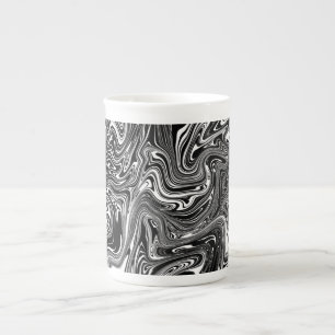 Caneca De Porcelana Mármore Líquido Preto e Branco Abstrato