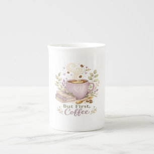 Caneca De Porcelana Mas Primeiro, Café Aquarela Lavanda Aconchegante