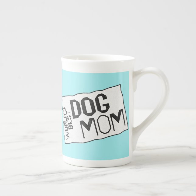 Caneca De Porcelana Melhor Cachorro Mamãe Pastel com textura azul (Direita)