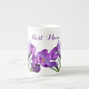 Caneca De Porcelana Melhor Mãe bonito de flor de croco roxa, diversão