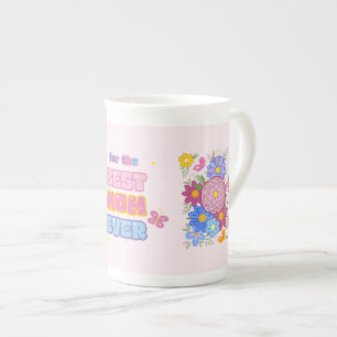 Caneca De Porcelana Melhor Mãe de Todos os Tempos Groovy Floral Pastel