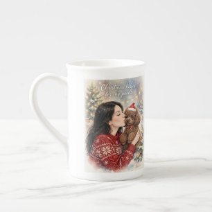 Caneca De Porcelana Menina beijando cachorrinho Poodle–Mãe de Poodle