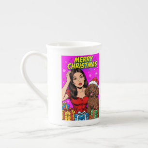 Caneca De Porcelana Menina beijando cachorrinho Poodle–Mãe Poodle
