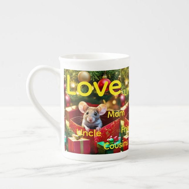 Caneca De Porcelana Merry Christmas Mouse Family Love Friends  (Esquerda)