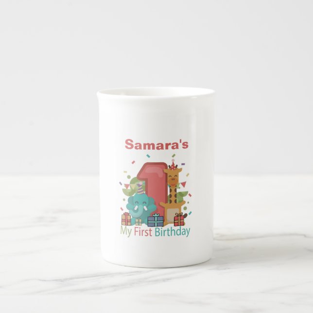Caneca De Porcelana Meu Primeiro Aniversário Bone China Mug (Frente)