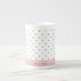 Caneca De Porcelana Minimalist Soft Pastel Heart Pattern Couple Name