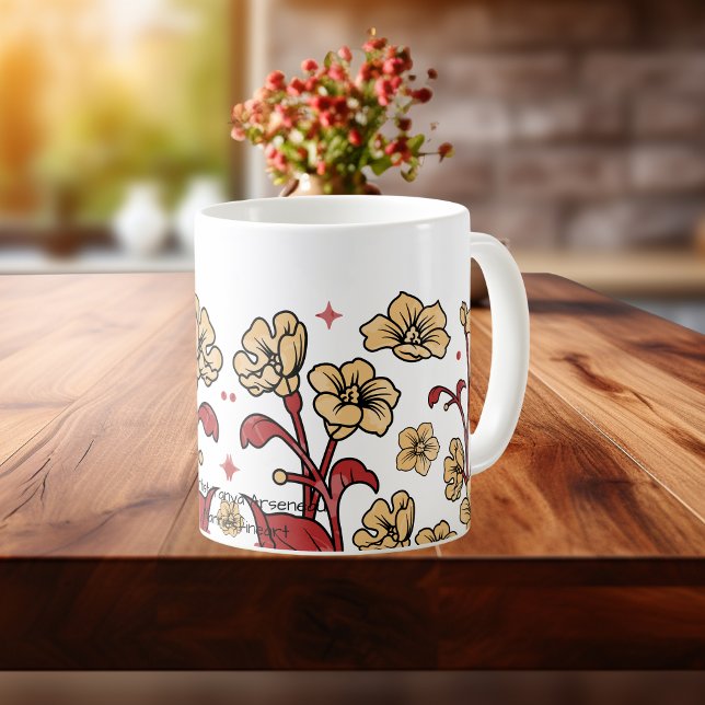 Caneca De Porcelana Modern Brunt & Sandy Brown Floral PERSONALIZE (Criador carregado)