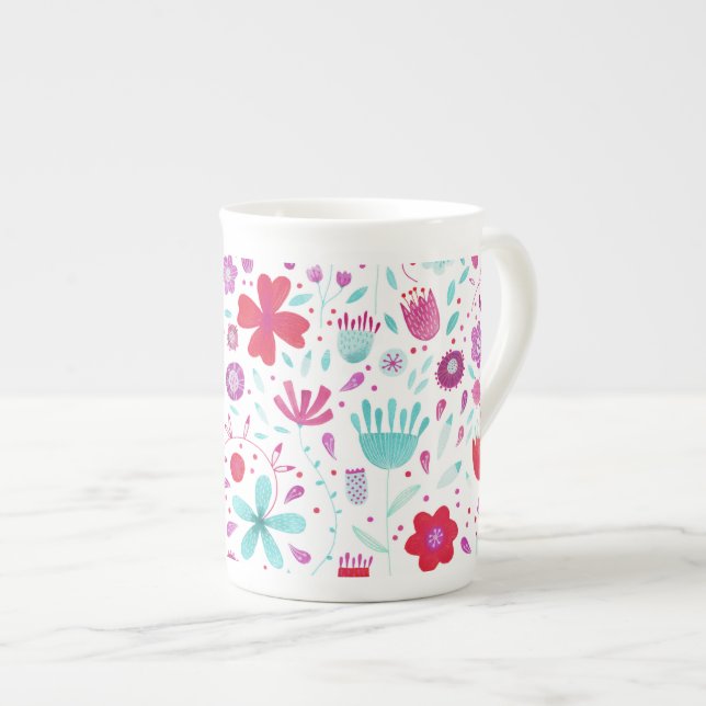 Caneca De Porcelana Modern Floral Watercolor (Frente Esquerda)