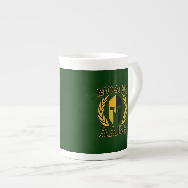 Caneca De Porcelana Molon Labe Spartan Mask Laurels sobre Verde (Frente Esquerda)