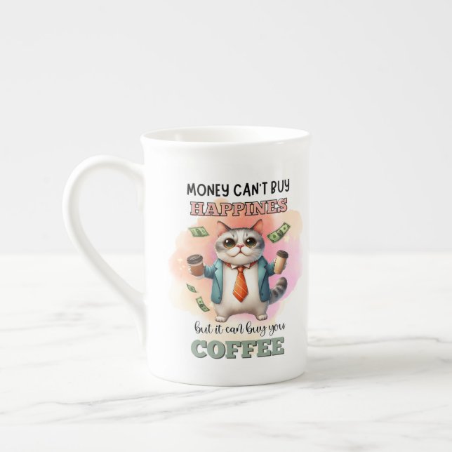 Caneca De Porcelana Money Can't Buy Happiness Funny Cat Lover Gift  (Esquerda)