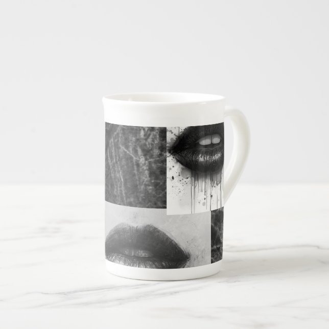 Caneca De Porcelana Monochrome Lips Specialty Mug  Elegant Black White (Frente Esquerda)