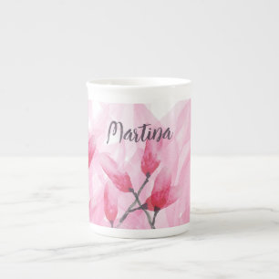 Caneca De Porcelana Monograma Aquarela Rosa Fusion
