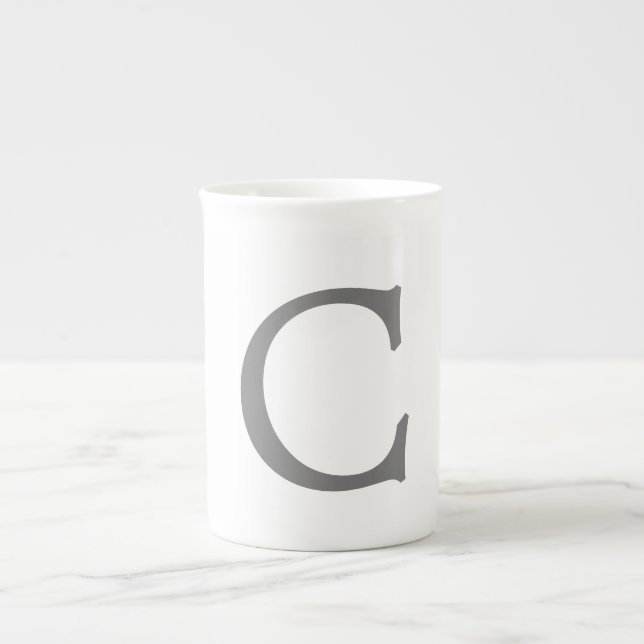 Caneca De Porcelana Monograma Clássico Mínimo Elegante Cinza Inicial (Frente)
