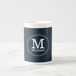 Caneca De Porcelana Monograma clássico profundo do costume do marinho
