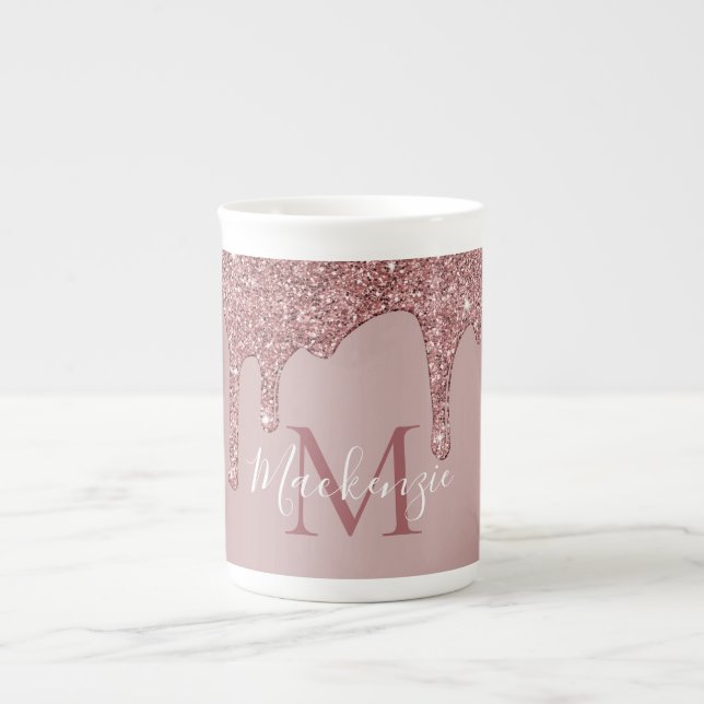 Caneca De Porcelana Monograma da rosa Dourada de Lixeira (Frente)