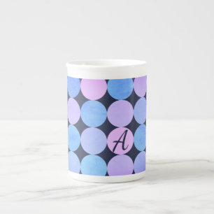 Caneca De Porcelana Monograma de Círculos Azul Roxo e Rosa