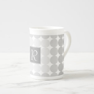 Caneca De Porcelana Monograma de Círculos Cinzas Modernos
