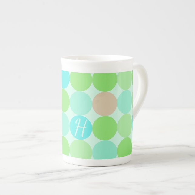 Caneca De Porcelana Monograma de Círculos Verdes e Laranja Azul Turque (Frente Esquerda)