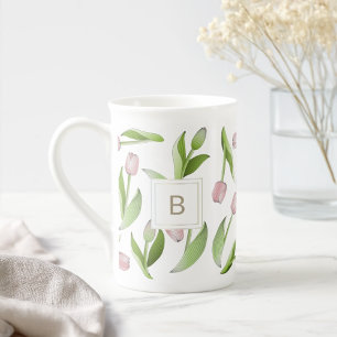 Caneca De Porcelana Monograma de Flor de Tulipa Colorida Moderna