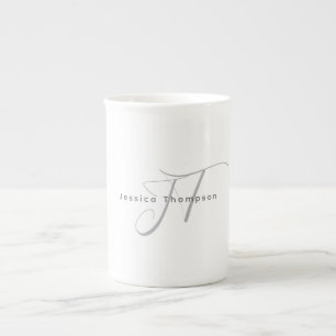 Caneca De Porcelana Monograma de Nome Profissional Simples Elegante Mo