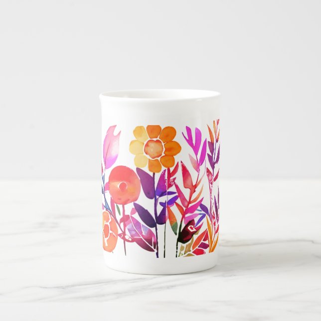 Caneca De Porcelana Monograma e nome Flores personalizadas (Frente)