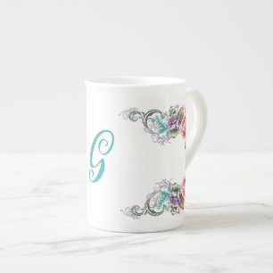 Caneca De Porcelana Monograma Floral Colorido