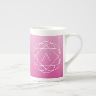 Caneca De Porcelana Monograma Geométrico Floral Tons de Rosa Ombre