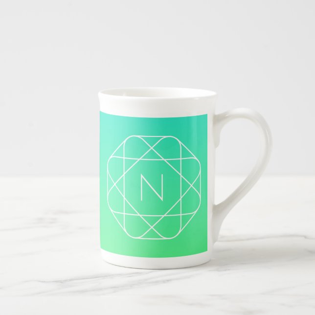Caneca De Porcelana Monograma Geométrico legal | Azul e Verde limão (Direita)