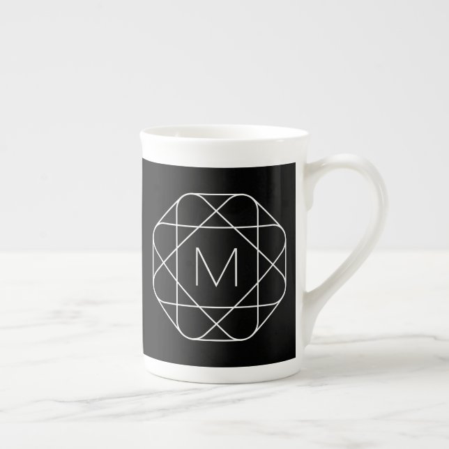 Caneca De Porcelana Monograma Geométrico Preto e Branco (Direita)