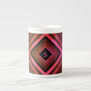 Caneca De Porcelana Monograma Geométrico Rosa Rústico Moderno Quadrado