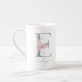 Caneca De Porcelana Monograma - Letra aquosa cor-de-rosa, floral E