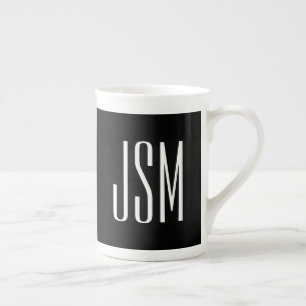 Caneca De Porcelana Monograma, Marca ou Nome da Empresa   Preto e Bran