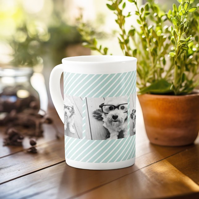Caneca De Porcelana Monograma Personalizado de Colagem de Fotos de Min (Personalized mug with photos and text, customize completely in the advanced design area)